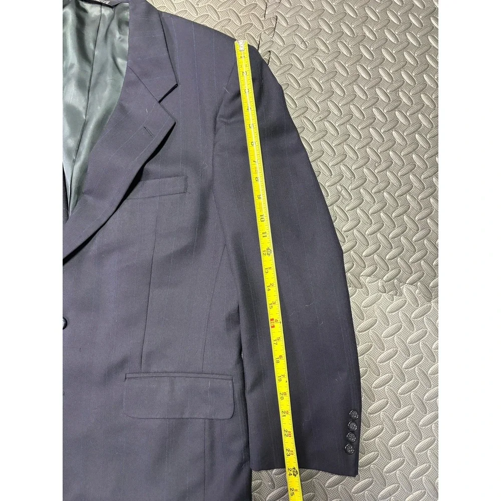 Vintage Burberrys Mens Dark Blue Striped Wool Suit Blazer 36x28 Pants